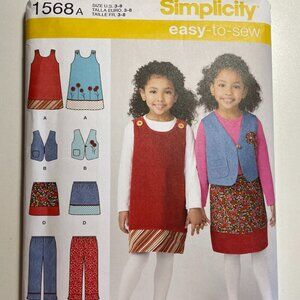 Little Girls Simplicity Sewing Patterns 1568 Dresses Jumpers Size 3-8